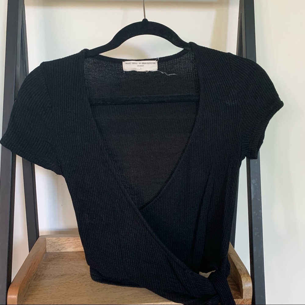 Urban Outfitters Black Wrap-Around Cropped Top